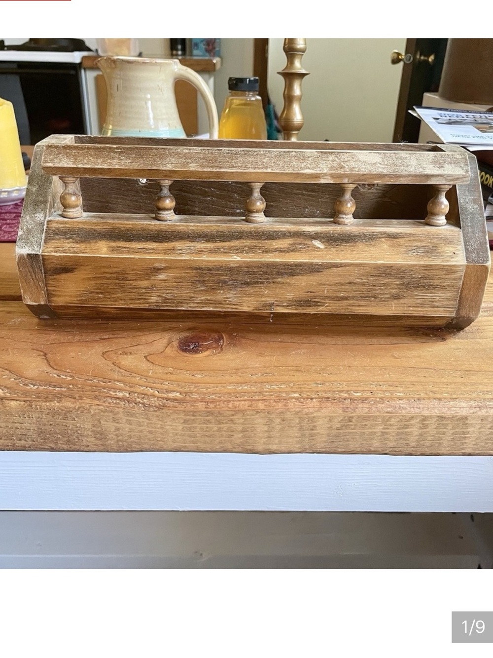 Vintage solid wood wall shelf planter with captains rail design 12.5x4.5